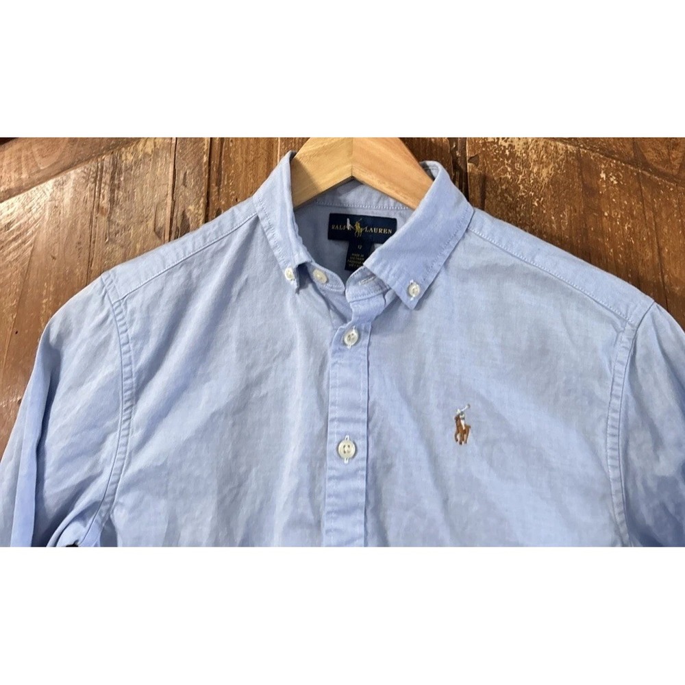 Rare Boys Ralph Lauren Long Sleeve Spelllout Button Down Shirt Sz 12 - Picture 4 of 8